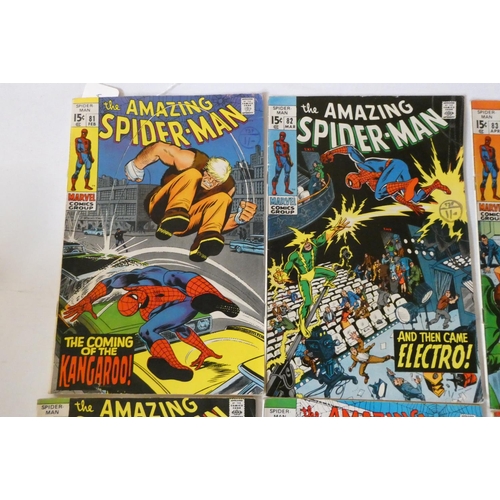 199 - Marvel's The Amazing Spider-Man no.81-88, 90-93, 96 and 97, 84 and 85 1shilling the rest 15c with in... 