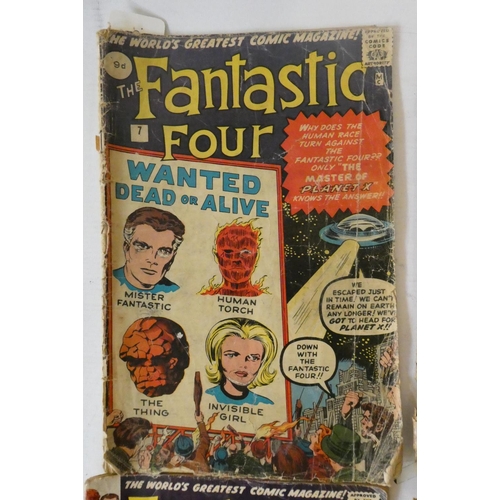 200 - Marvel's Fantastic Four no. 7, 10, 15 and 20, all priced 9d, all in poor condition with rips, losses... 