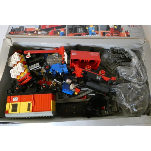 244 - Lego 7722 unboxed railway models including battery locomotives, coaches, wagons and track parts toge... 