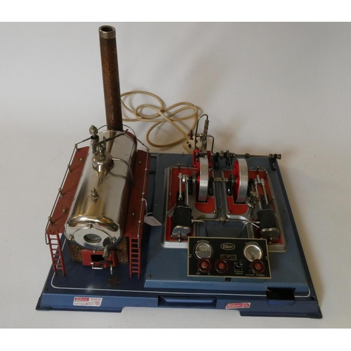 314 - Wilesco D32 electrically fired twin cylinder stationary steam engine with dummy regulator and water ... 