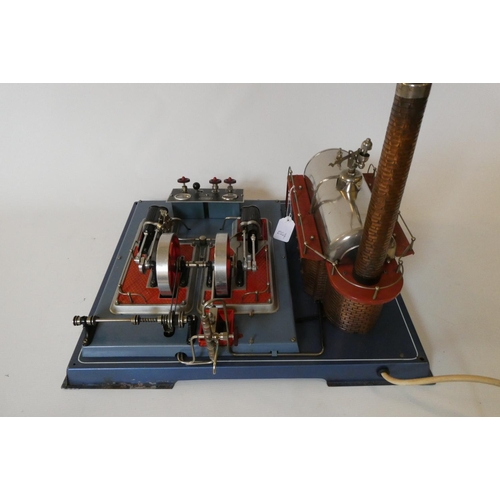 314 - Wilesco D32 electrically fired twin cylinder stationary steam engine with dummy regulator and water ... 