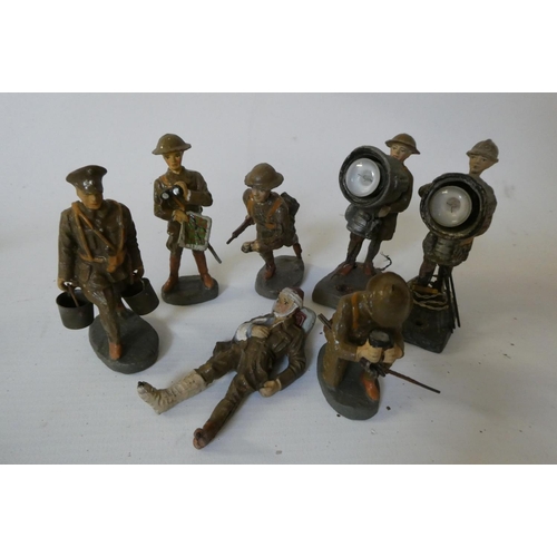 338 - Sixteen Elastolin 80mm composite WW1 British military figures including dog handler, search light, r... 