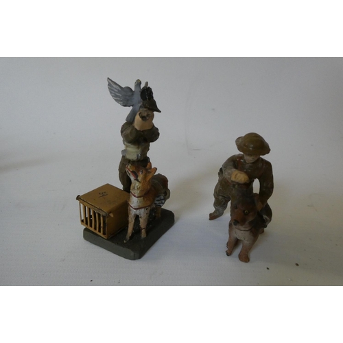 338 - Sixteen Elastolin 80mm composite WW1 British military figures including dog handler, search light, r... 