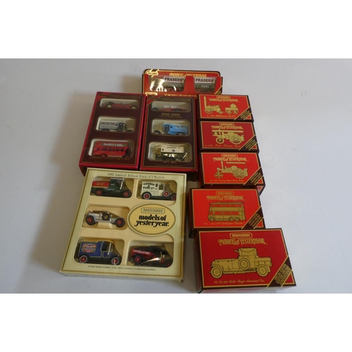 462 - Nine late issue Matchbox Yesteryear models including 3 Vintage vehicle sets, two traction engines an... 