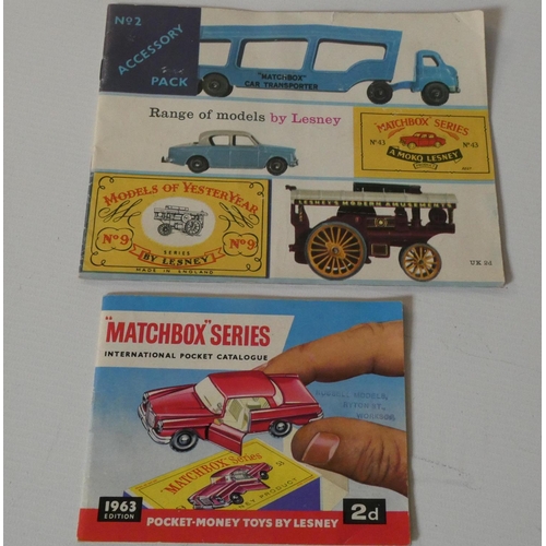 474 - Matchbox toy catalogues No2 and 1963, condition good+ (Est. plus 24% premium inc. VAT)