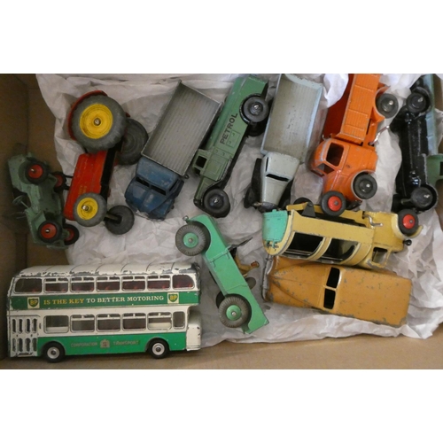 518 - Unboxed playworn Dinky vehicles including trucks, saloon cars and tractor and The Great Book of Dink... 