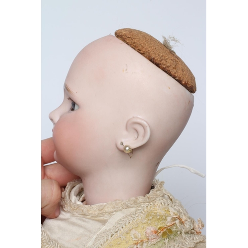 78 - A Tete Jumeau bisque socket head doll, with blue glass sleeping eyes, open mouth, teeth, pierced ear... 