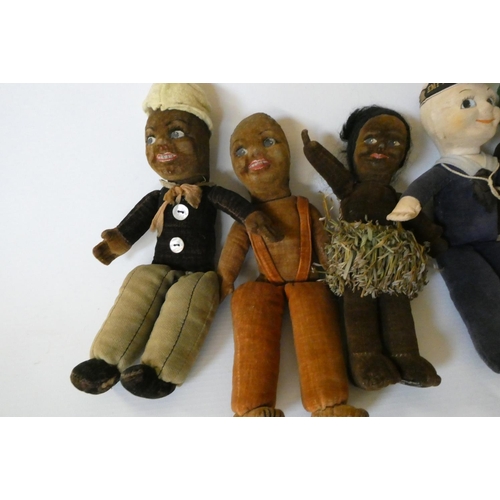 82 - Five Norah Wellings dolls, including a sailor, together with a vintage reversible doll, largest 8 1/... 