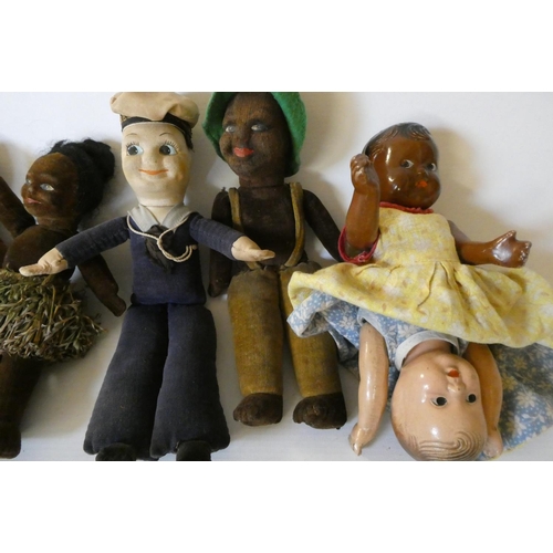 82 - Five Norah Wellings dolls, including a sailor, together with a vintage reversible doll, largest 8 1/... 