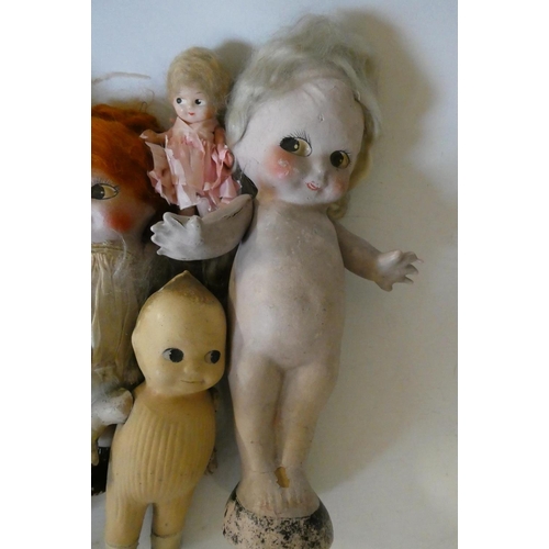 85 - Seven Kewpie type composition dolls, all with jointed shoulders, largest 11