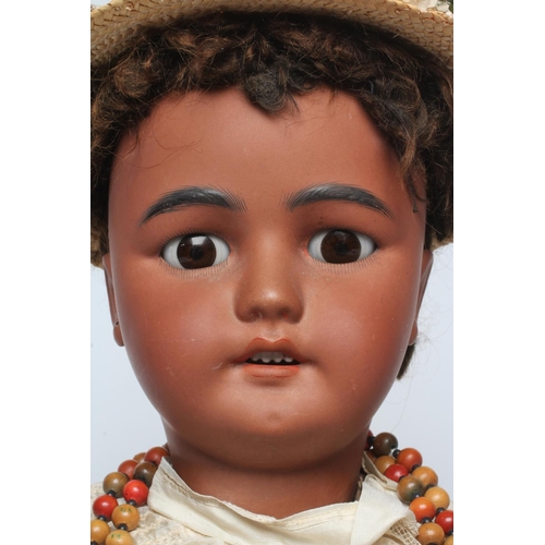 89 - A large Simon & Halbig bisque socket head doll, with brown glass sleeping eyes, open mouth, applied ... 