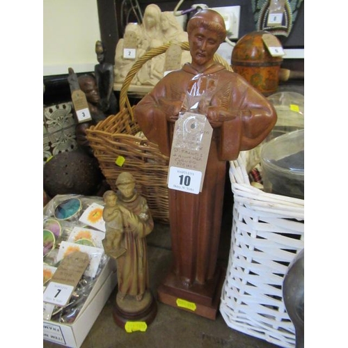 10 - CARVED WOODEN FIGURE OF ST FRANCIS AND ANOTHER CARVED FIGURE