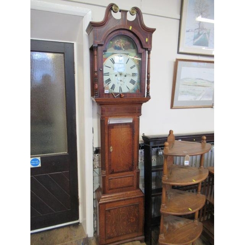 1044 - ANTIQUE OAK AND MAHOGANY CASED GRANDFATHER CLOCK BY EDMUND ROBERTS OF DERBY