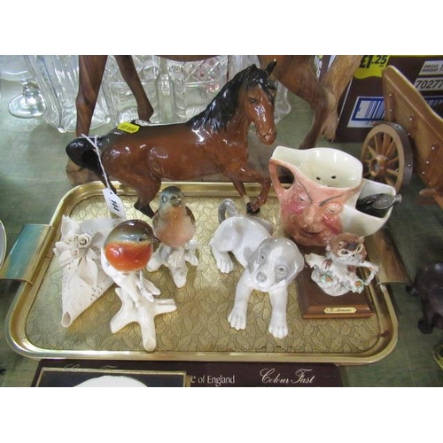 144 - TRAY OF ORNAMENTS INCLUDING DOULTON HORSE ETC