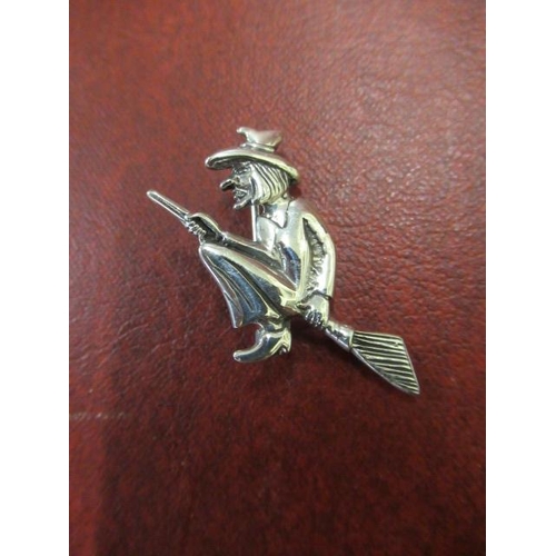 177A - SILVER WITCH AND BROOM BROOCH