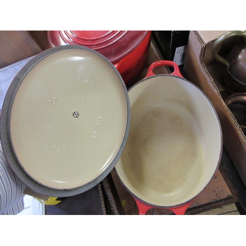 355 - TWO RED LE CREUSET CASSEROLE DISHES