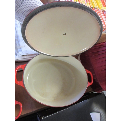 355 - TWO RED LE CREUSET CASSEROLE DISHES