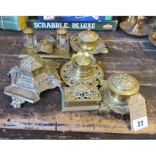 22 - QUANTITY OF BRASS INKWELLS