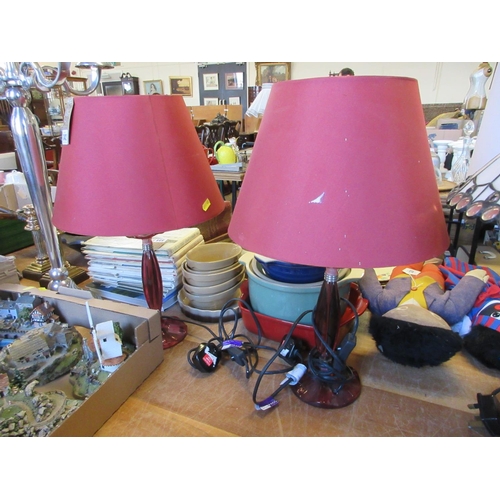 342 - PAIR OF LAURA ASHLEY RED LUCITE BEDSIDE LAMPS