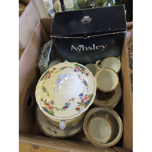 384 - BOX OF AYNSLEY AND OTHER CERAMICS