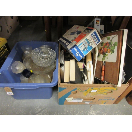 106 - BOX OF MISCELLANEOUS AND BOX OF GLASS