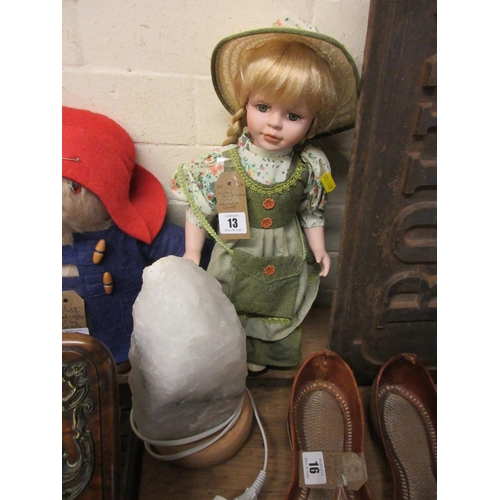 13 - CHINA DOLL STAND AND A QUARTZ CRYSTAL LAMP