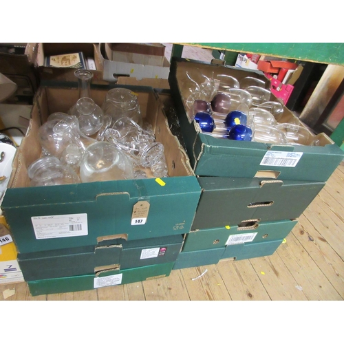 147 - SEVEN BOXES OF GLASSWARE