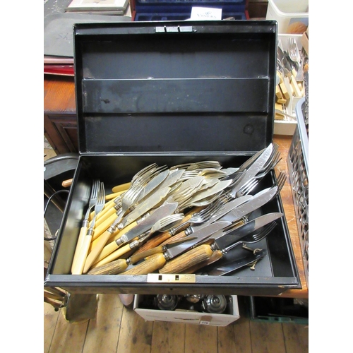 220 - METAL BOX WITH CUTLERY