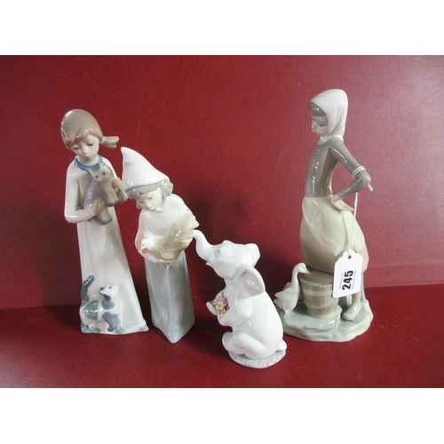 245 - THREE LLADRO FIGURES AND ANOTHER