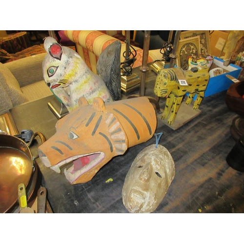 272 - WOODEN SQUIRREL LION TIGER AND MASK