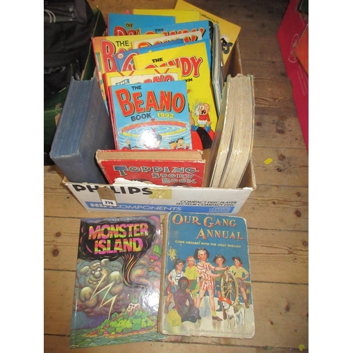 276 - BOX OF VINTAGE CHILDRENS BOOKS INCLUDING BEANO AND DANDY