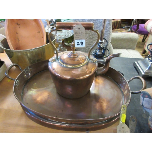 279 - LARGE OVAL COPPER TRAY AND KETTLE