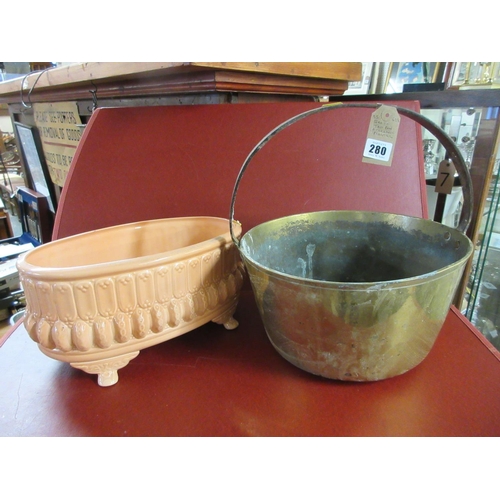 280 - BRASS JAM PAN WITH CERAMIC PLANTER