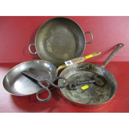 282 - THREE COPPER BOTTOM PANS ETC