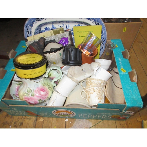 286 - BOX OF MISCELLANEOUS INCLUDING FLORAL JUG AND BOWL