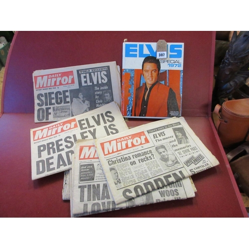 307 - ELVIS SPECIAL 1972 WITH QUANTITY OF 1970S ELVIS RELATED NEWSAPERS