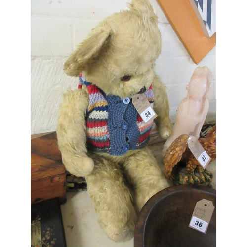 34 - LARGE VINTAGE TEDDY IN CARDIGAN