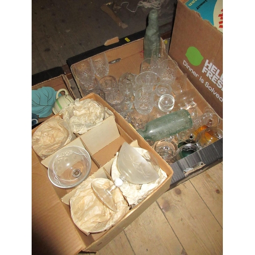 343 - TWO BOXES OF RETRO AND OTHER GLASS INCLUDING COD BOTTLES