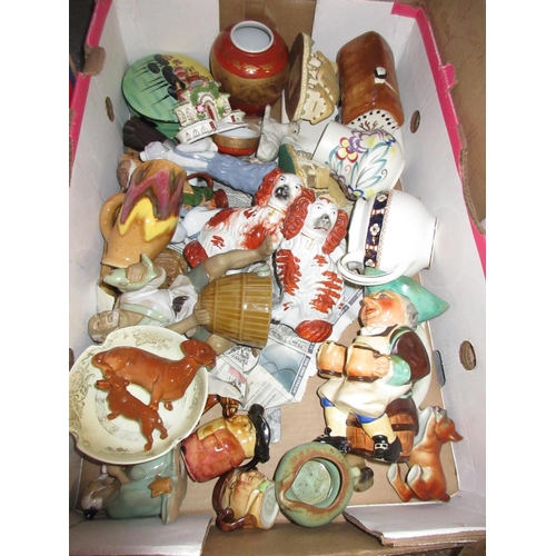 368 - BOX OF CERAMICS INCLUDING SPANIELS, POOLE AND BESWICK