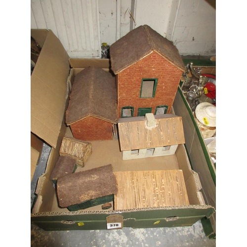 370 - BOX OF TOY WOODEN FARM BUILDINGS