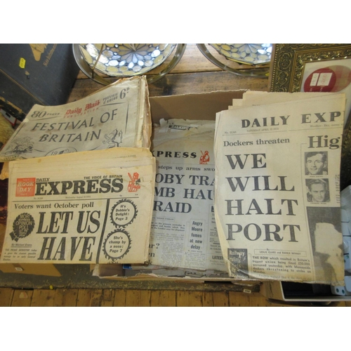 376 - BOX OF OLD NEWSPAPERS WITH COMICS INCLUDING COMMEMORATIVE 1951 FESTIVAL OF BRITAIN DAILY MAIL