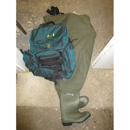 462 - ORUIS FISHING BAG AND A PAIR OF WADERS