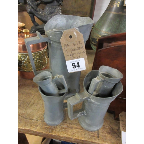 54 - FIVE PEWTER MEASURING JUGS