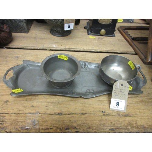 9 - OSIRIS PEWTER TRAY AND TWO BOWLS