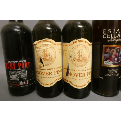 20 - Eight bottles of alcohol, comprising a vintage bottle Laroque bordeaux, a Domaines Meffre, two Hanov... 