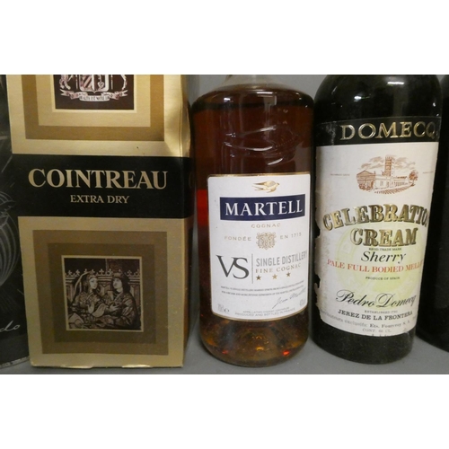 3 - Eight bottles of mixed liqueurs and spirits, comprising 70cl Martell fine cognac, boxed 700ml Facund... 