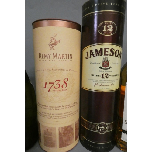 35 - Five bottles of mixed spirits & Liqueur, comprising a boxed Jameson 12yr old whiskey, a Teacher's Hi... 