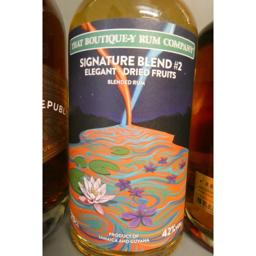 39 - Six bottles of rum, comprising one The Boutique-y Rum Company Signasture Blend #2, an 11yr old Bacoo... 