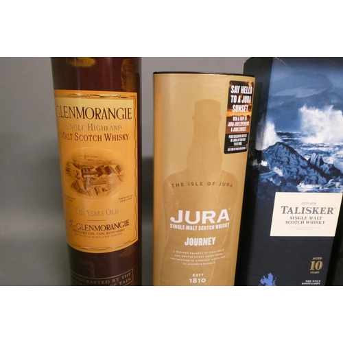 81 - Five boxed bottles of single malt scotch whisky, comprising one Jura Journey, Highland Park 12yr old... 