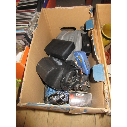 107 - BOX OF CAMERAS ETC